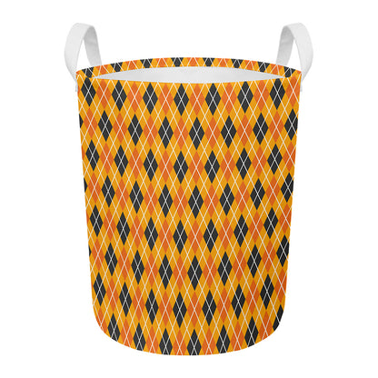 Orange Halloween Argyle Pattern Print Round Laundry Basket