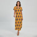 Orange Halloween Argyle Pattern Print Short Sleeve Maxi Dress
