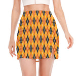 Orange Halloween Argyle Pattern Print Side Slit Mini Skirt