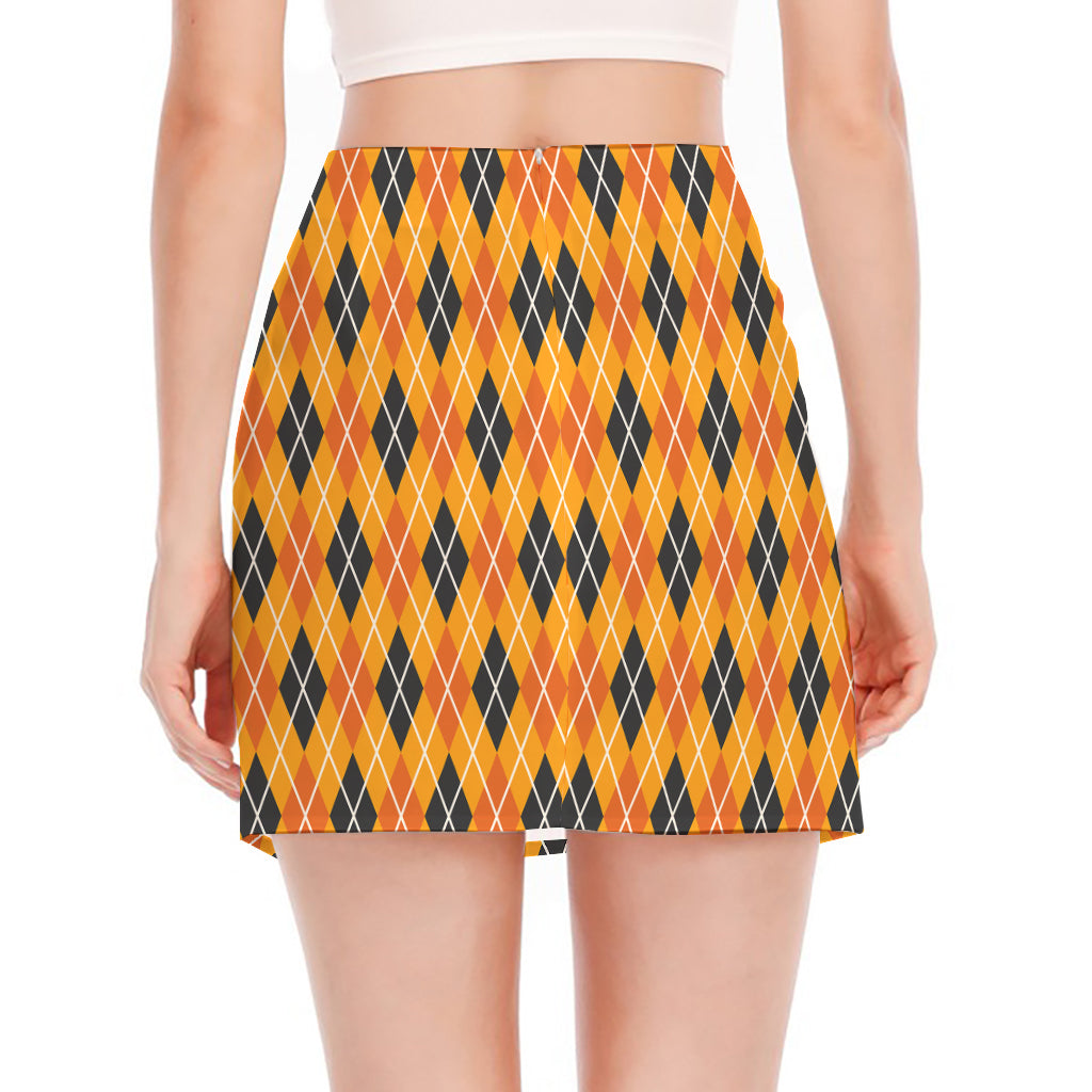 Orange Halloween Argyle Pattern Print Side Slit Mini Skirt