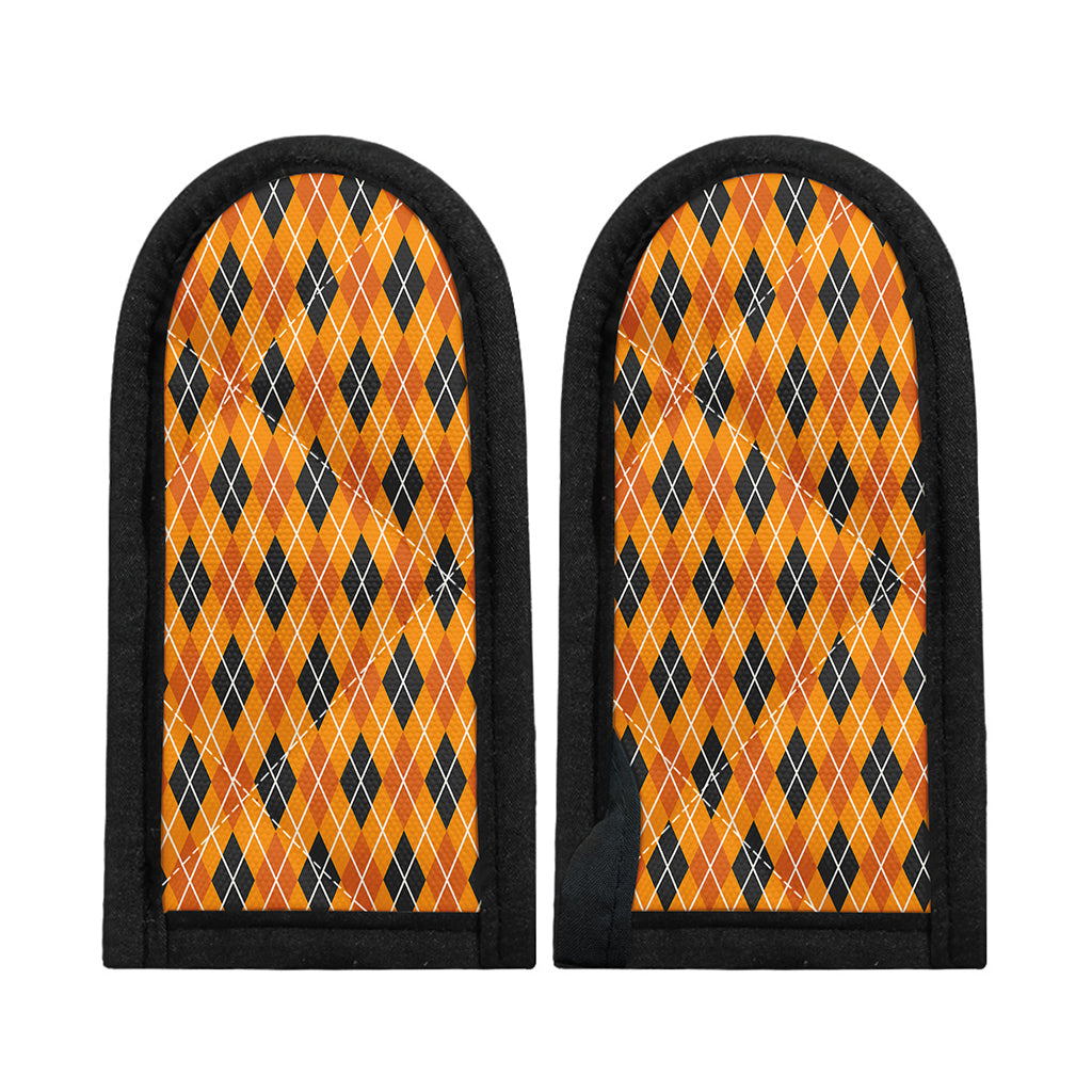 Orange Halloween Argyle Pattern Print Skillet Handle Cover