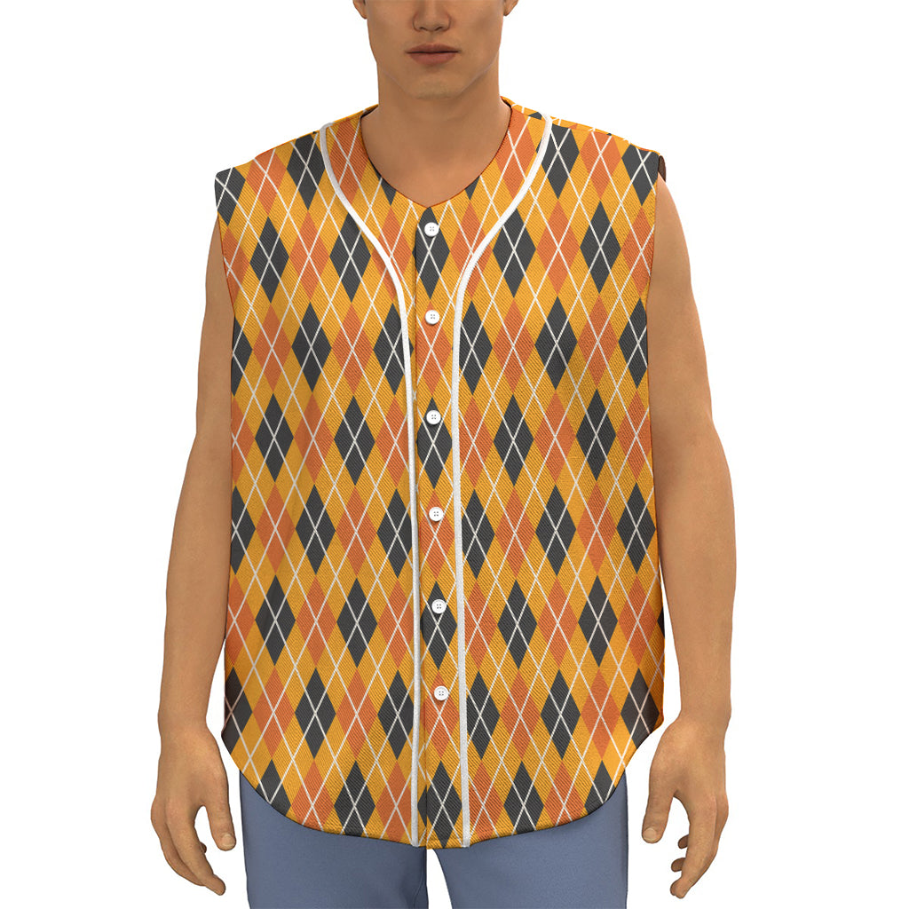 Orange Halloween Argyle Pattern Print Sleeveless Baseball Jersey