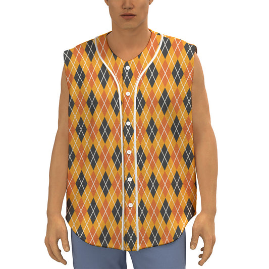 Orange Halloween Argyle Pattern Print Sleeveless Baseball Jersey