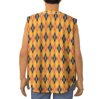 Orange Halloween Argyle Pattern Print Sleeveless Baseball Jersey