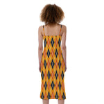 Orange Halloween Argyle Pattern Print Slim Fit Midi Cami Dress