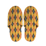 Orange Halloween Argyle Pattern Print Slippers
