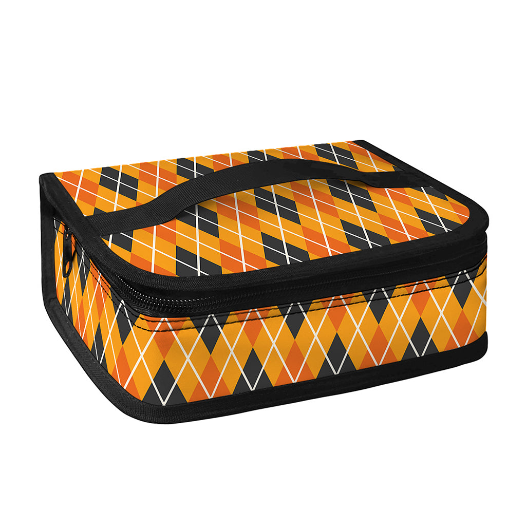 Orange Halloween Argyle Pattern Print Small Lunch Bag