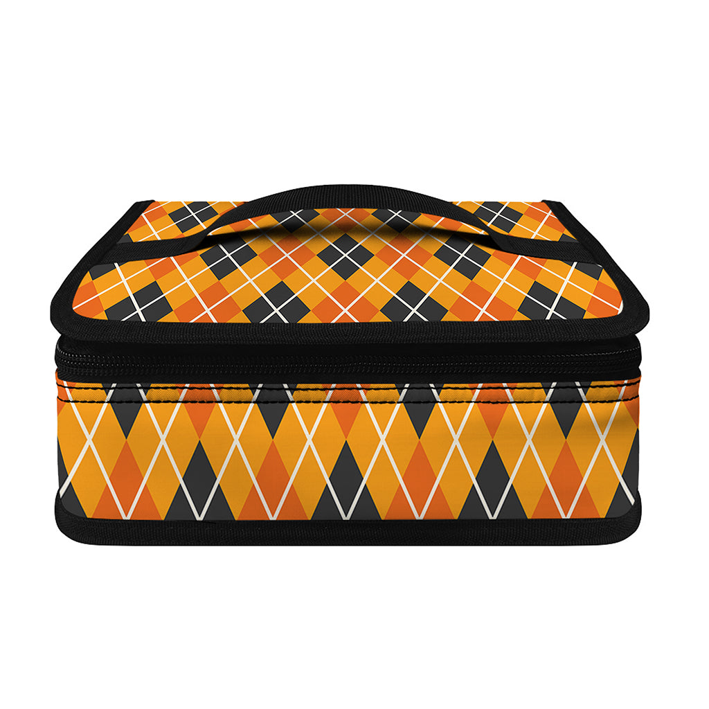 Orange Halloween Argyle Pattern Print Small Lunch Bag