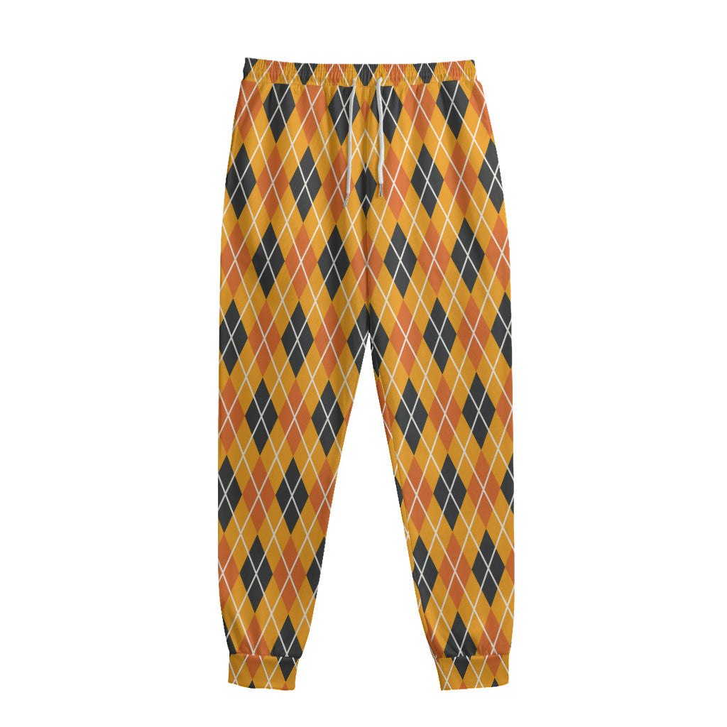 Orange Halloween Argyle Pattern Print Sweatpants
