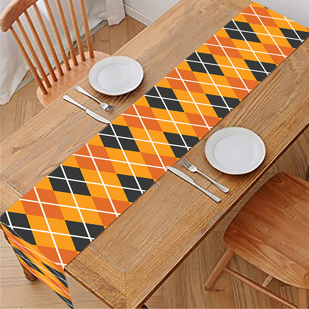 Orange Halloween Argyle Pattern Print Table Runner