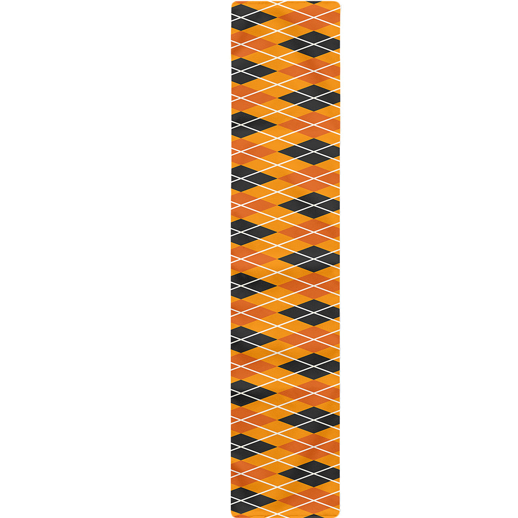 Orange Halloween Argyle Pattern Print Table Runner