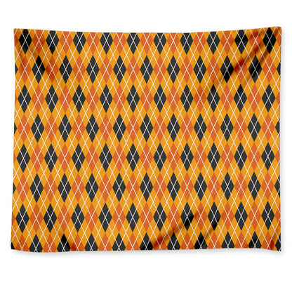 Orange Halloween Argyle Pattern Print Tapestry