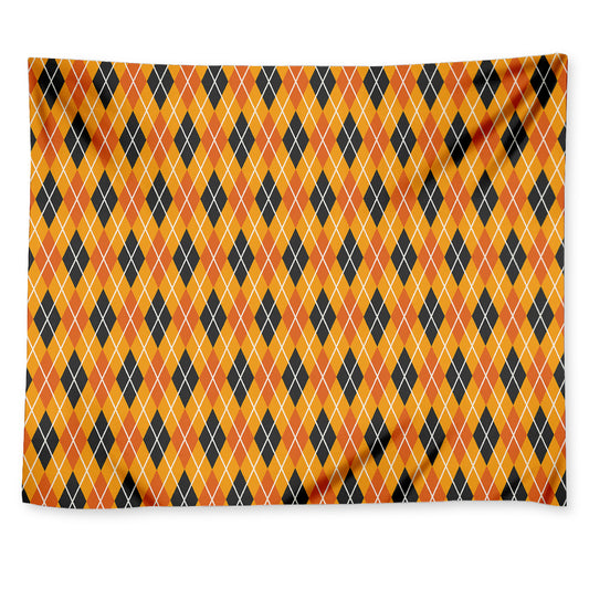 Orange Halloween Argyle Pattern Print Tapestry