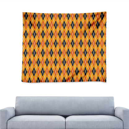 Orange Halloween Argyle Pattern Print Tapestry