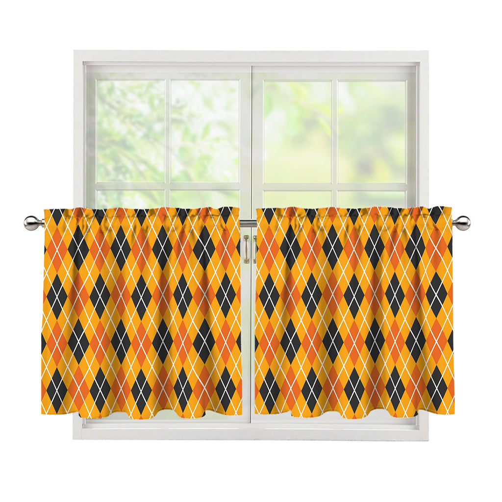Orange Halloween Argyle Pattern Print Tier Curtains