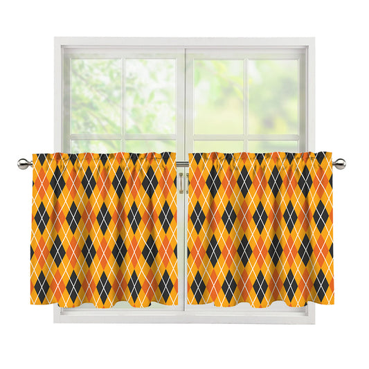 Orange Halloween Argyle Pattern Print Tier Curtains
