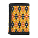 Orange Halloween Argyle Pattern Print Trifold Wallet