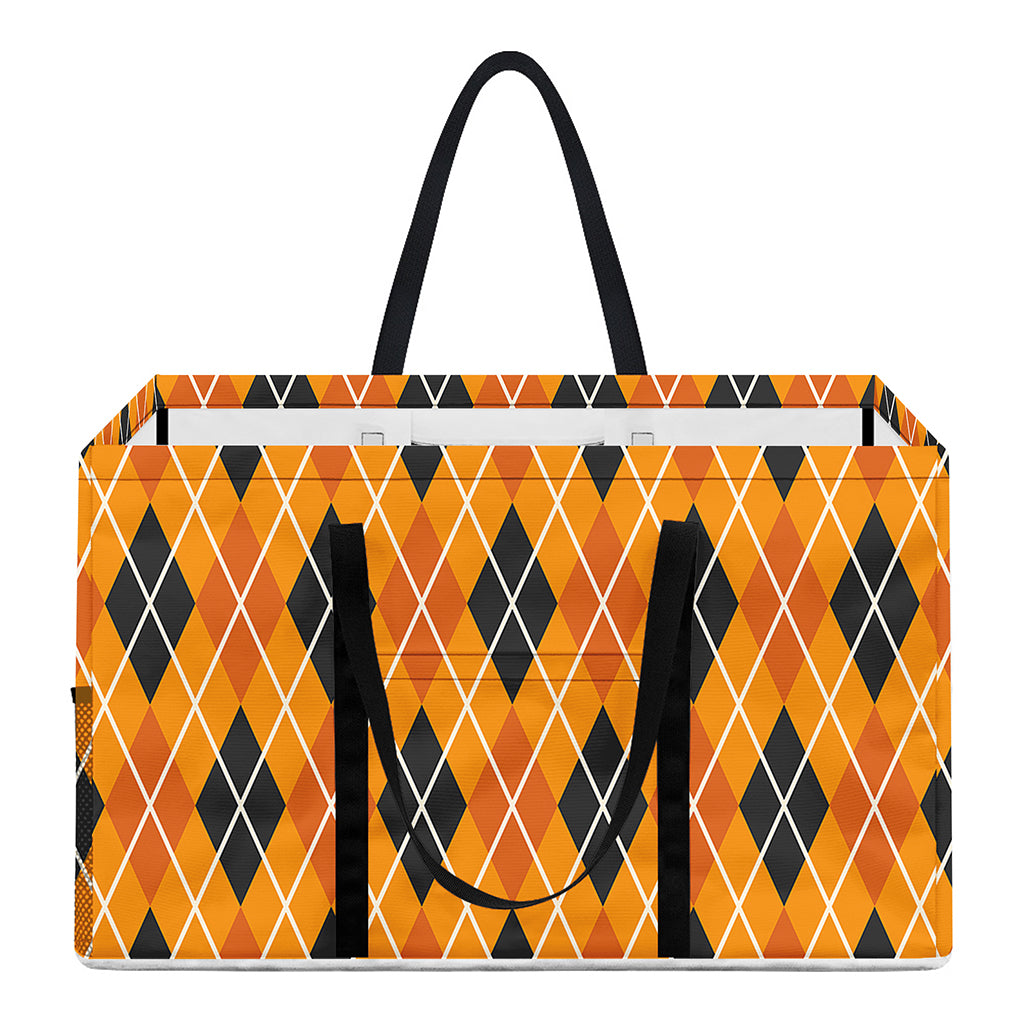 Orange Halloween Argyle Pattern Print Utility Tote Bag