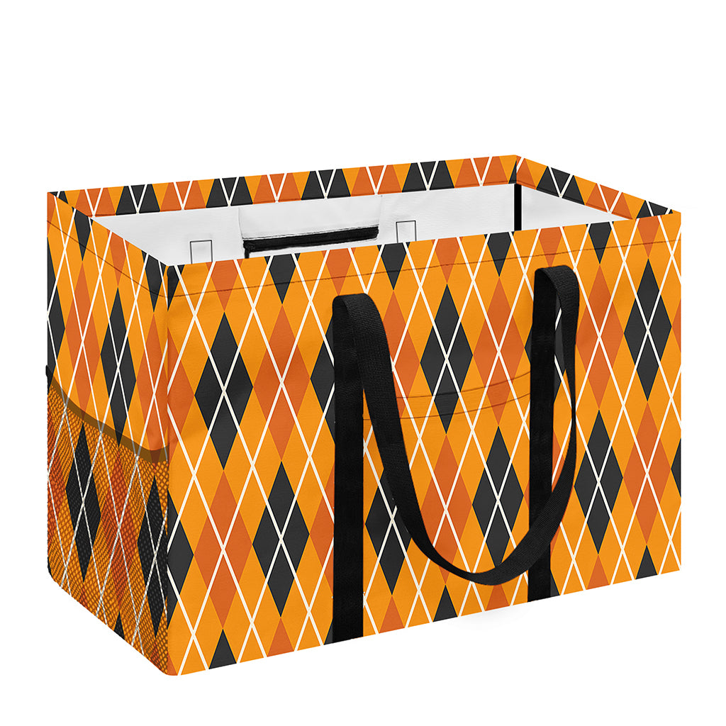 Orange Halloween Argyle Pattern Print Utility Tote Bag