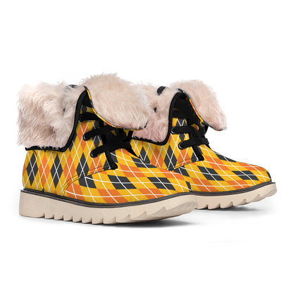 Orange Halloween Argyle Pattern Print Winter Boots