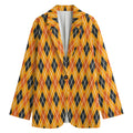 Orange Halloween Argyle Pattern Print Women's Blazer