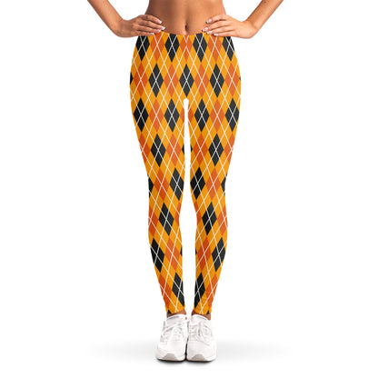 Orange Halloween Argyle Pattern Print Women's Leggings