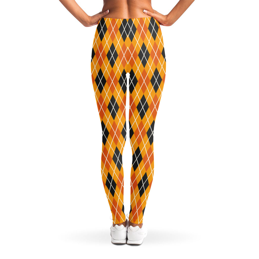 Orange Halloween Argyle Pattern Print Women's Leggings