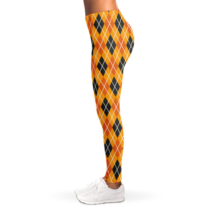 Orange Halloween Argyle Pattern Print Women's Leggings