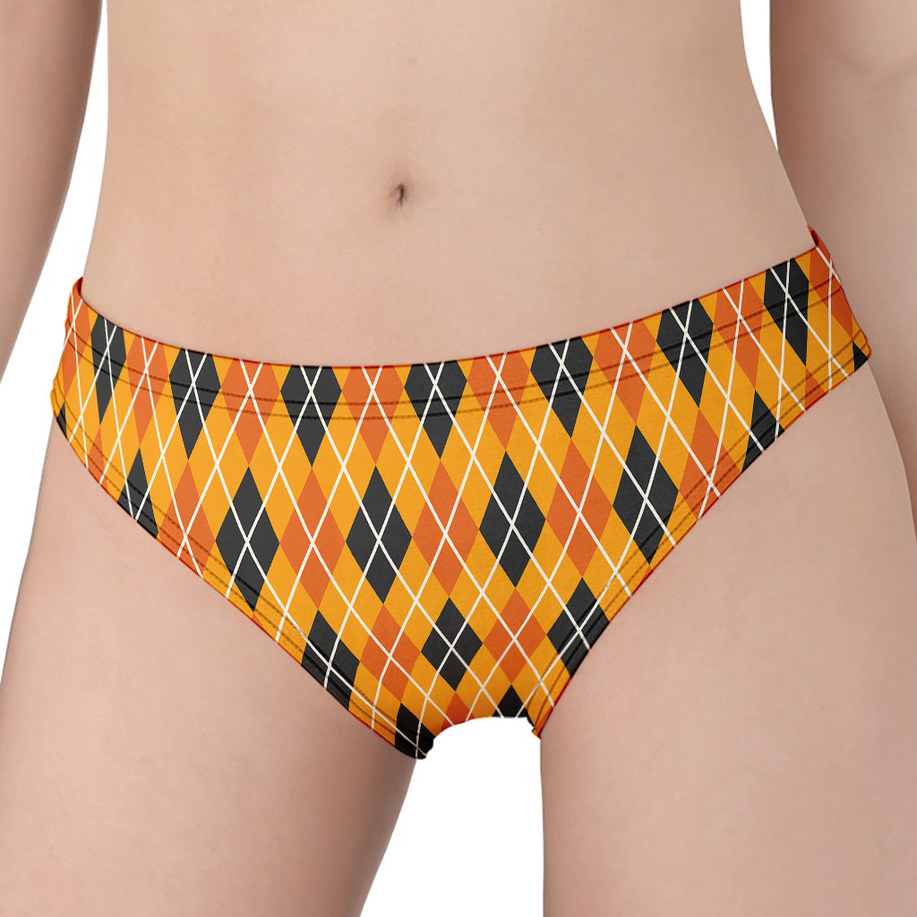 Orange Halloween Argyle Pattern Print Women's Panties