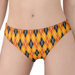 Orange Halloween Argyle Pattern Print Women's Panties