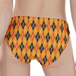 Orange Halloween Argyle Pattern Print Women's Panties