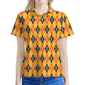 Orange Halloween Argyle Pattern Print Women's Polo Shirt
