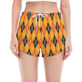 Orange Halloween Argyle Pattern Print Women's Split Running Shorts