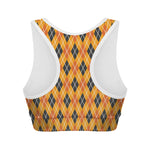 Orange Halloween Argyle Pattern Print Women's Sports Bra