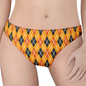 Orange Halloween Argyle Pattern Print Women's Thong