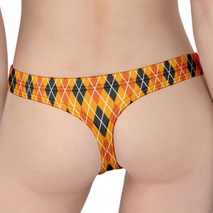 Orange Halloween Argyle Pattern Print Women's Thong