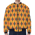 Orange Halloween Argyle Pattern Print Zip Sleeve Bomber Jacket