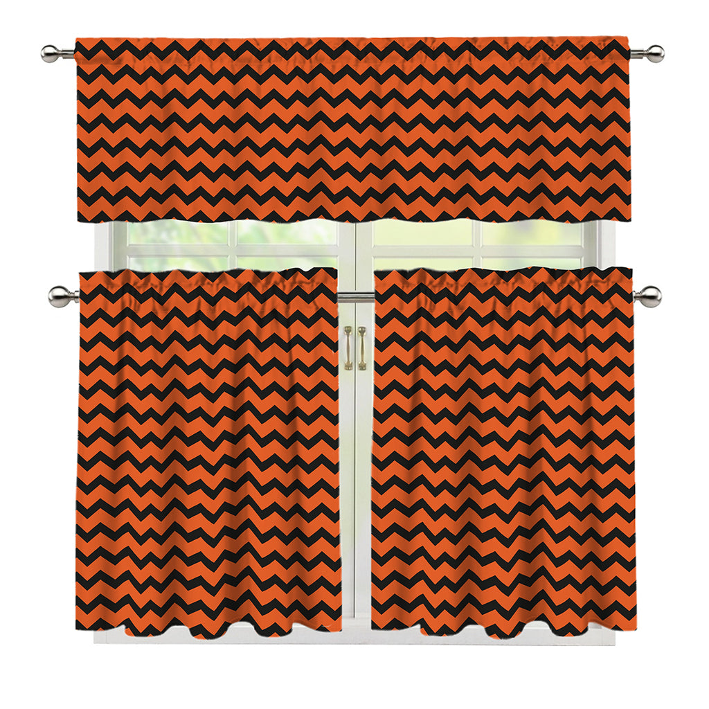 Orange Halloween Chevron Pattern Print 3 Piece Kitchen Curtains
