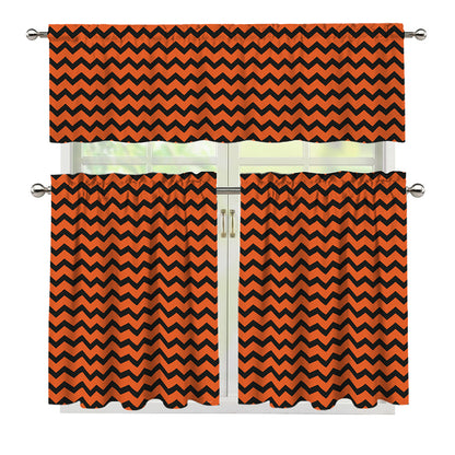 Orange Halloween Chevron Pattern Print 3 Piece Kitchen Curtains