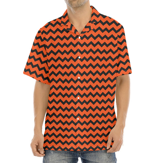 Orange Halloween Chevron Pattern Print Aloha Shirt