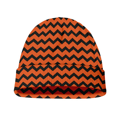 Orange Halloween Chevron Pattern Print Beanie