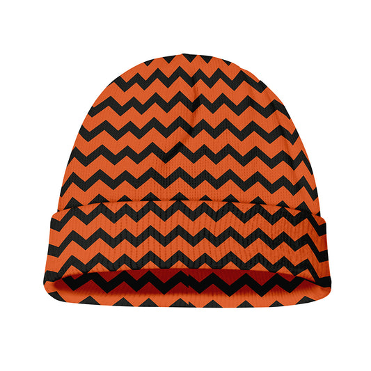 Orange Halloween Chevron Pattern Print Beanie