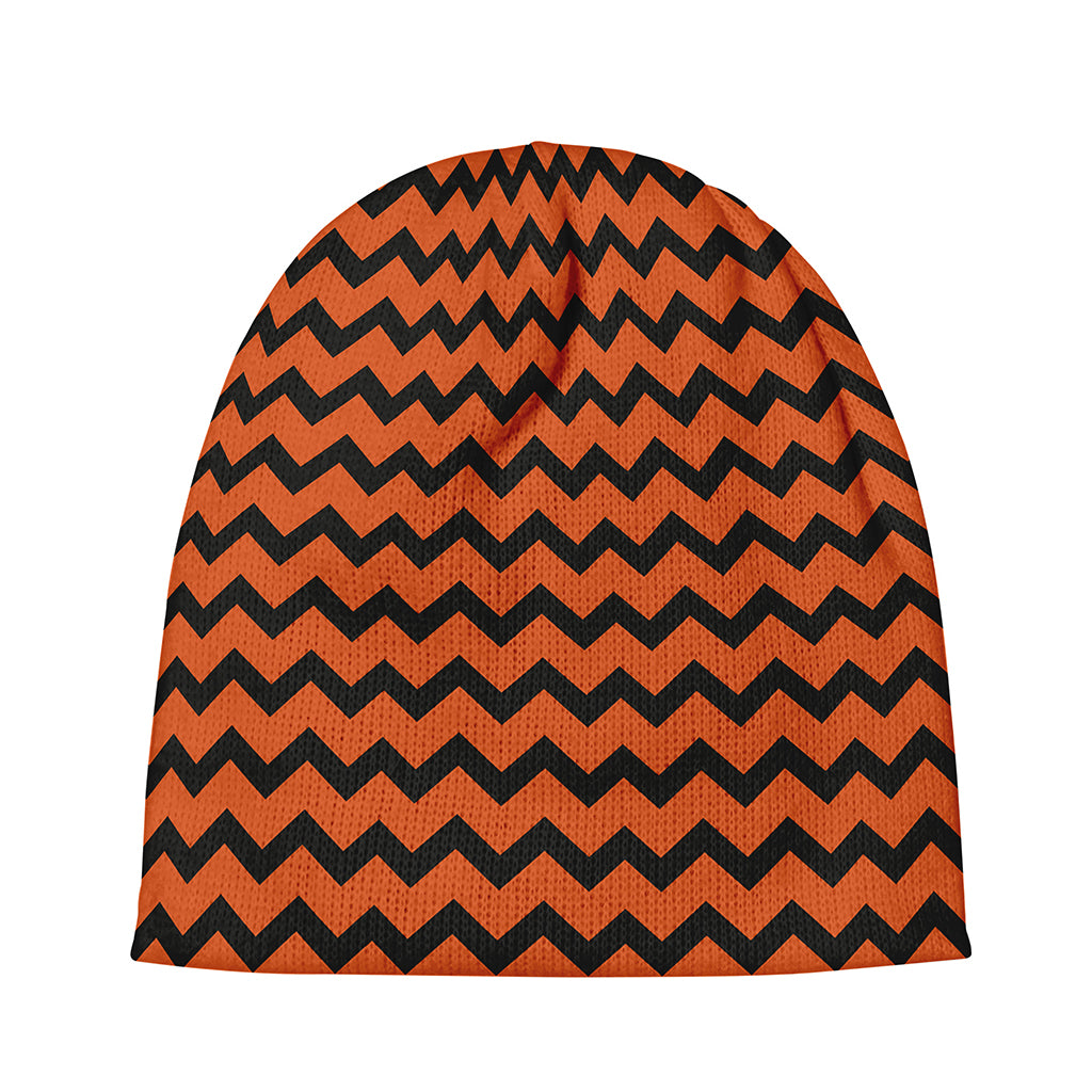 Orange Halloween Chevron Pattern Print Beanie