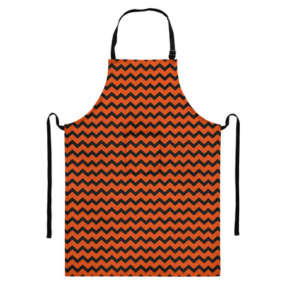 Orange Halloween Chevron Pattern Print Bib Apron With Pocket