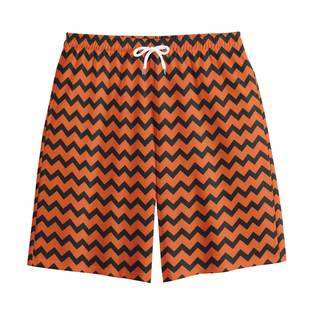 Orange Halloween Chevron Pattern Print Cotton Shorts