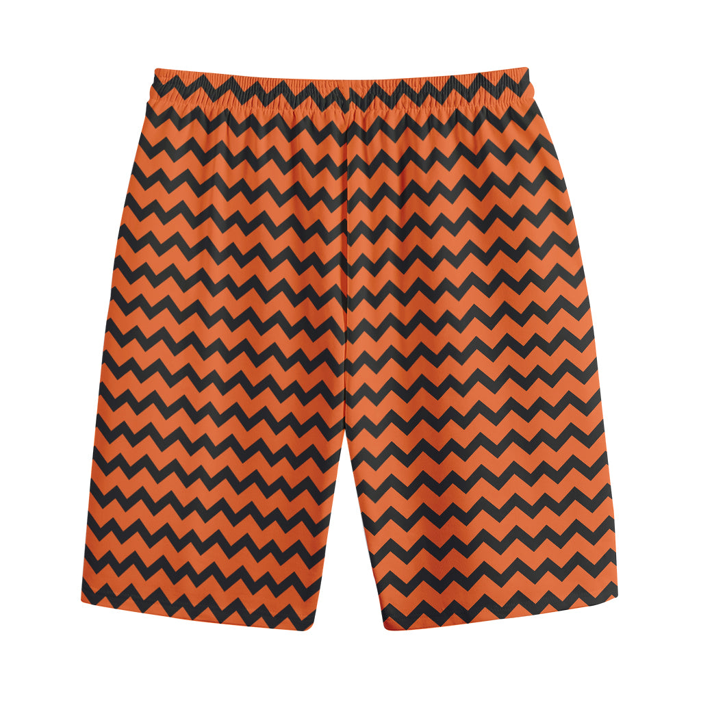 Orange Halloween Chevron Pattern Print Cotton Shorts