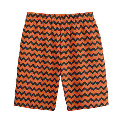 Orange Halloween Chevron Pattern Print Cotton Shorts