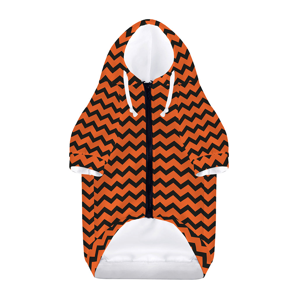 Orange Halloween Chevron Pattern Print Dog Zip Up Hoodie
