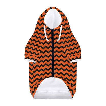 Orange Halloween Chevron Pattern Print Dog Zip Up Hoodie