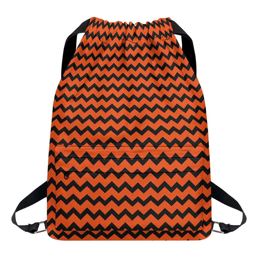 Orange Halloween Chevron Pattern Print Drawstring Backpack